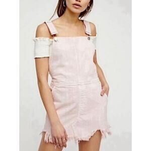 Free People Pink Cotton Denim Overalls Mini Dress Women's 4 Small